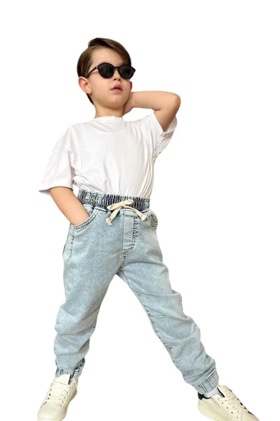 Erkek Çocuk Beli Lastikli İp Detaylı Jogger Kot Pantolon ürün görseli