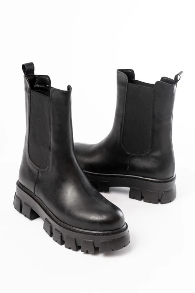 Fz-299 Siyah Yüksek Tabanlı Lastikli Günlük Kadın Bot - Resim 3