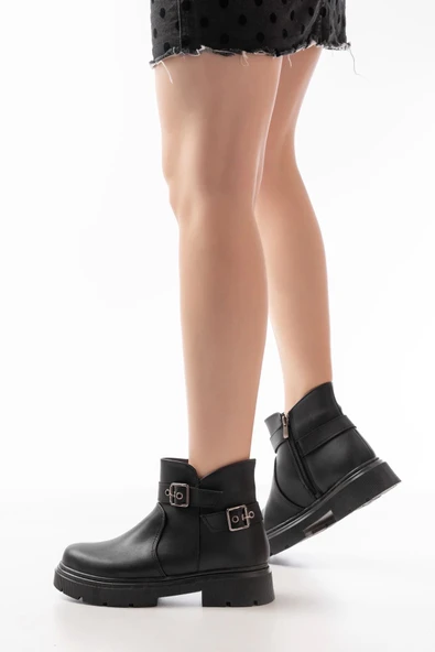 508-3037 Siyah Toka Aksesuarlı Fermuarlı  Günlük Kadın Bot - Resim 2