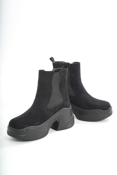 Fz-2400 Siyah Süet Yüksek Tabanlı Lastikli Günlük Kadın Bot - Resim 4