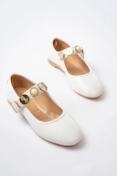 İnf-6363 Beyaz Baret Tokalı Günlük Bayan Ayakkabı - Resim 5