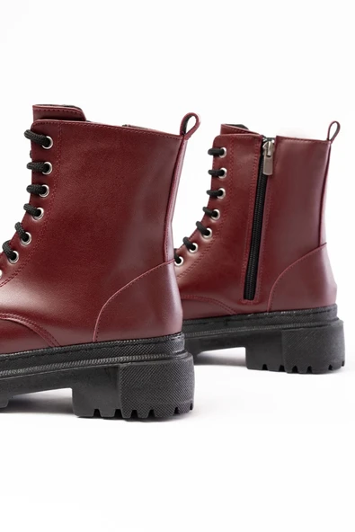 812-356 Bordo Bağcıklı Fermuarlı Günlük Kadın Bot - 5