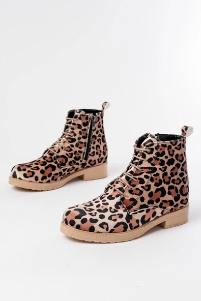 165-225 Leopar Bağcıklı Fermuarlı Günlük Kadın Bot - Resim 4
