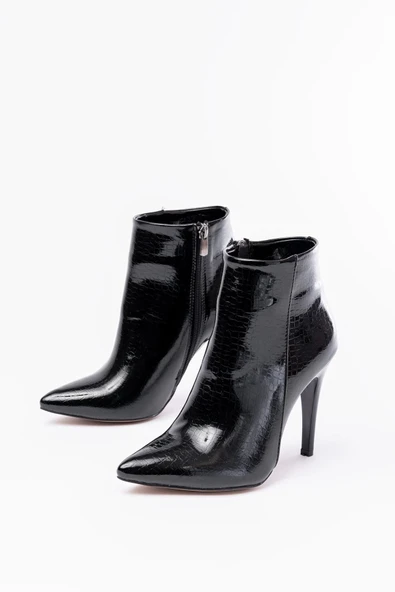 Vrt-4802 Siyah Kroko Yüksek İnce Topuklu Fermuarlı Kadın Bot - Resim 3