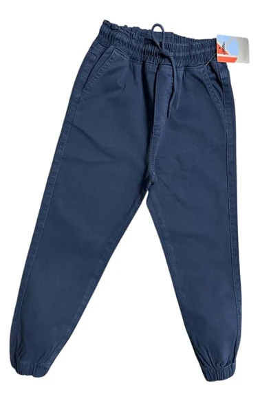 Erkek Çocuk Beli Lastikli İp Detaylı Gabardin Jogger Lacivert Kot Pantolon - 5