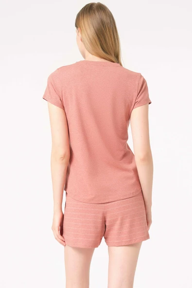 MAN9860 Anıl 9860 kısa kol Bisiklet Yaka cotton çizgili Kışlık Örme Normal Bel Pijama Takımı - 4