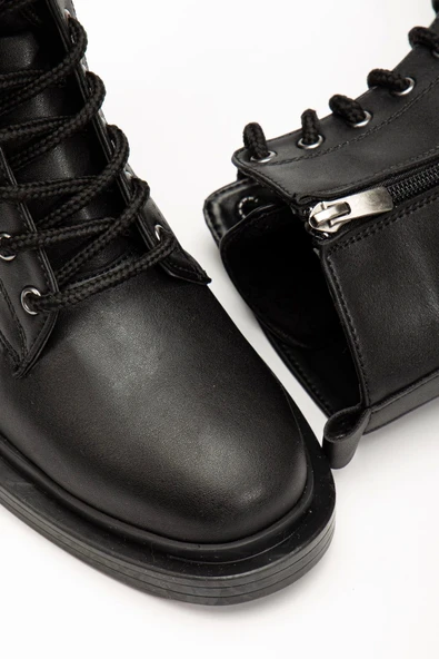 2024-2289 Siyah Bağcıklı Fermuarlı Günlük Kadın Bot - Resim 5