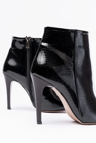 Vrt-4802 Siyah Kroko Yüksek İnce Topuklu Fermuarlı Kadın Bot - Resim 5