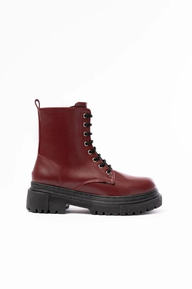 812-356 Bordo Bağcıklı Fermuarlı Günlük Kadın Bot - 6