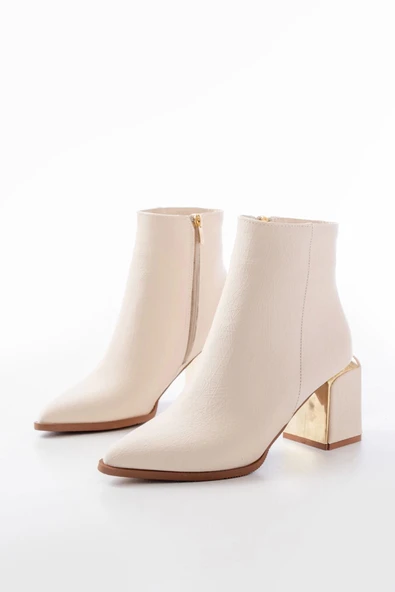 Dnz-410 Bej Fermuarlı Topuklu Kadın Günlük Bot - Resim 4