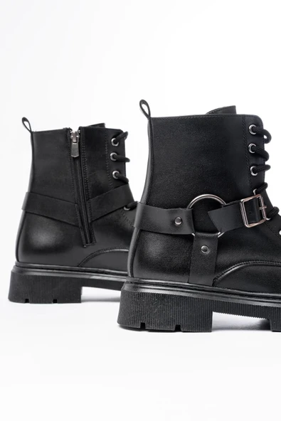 508-3038 Siyah Toka Aksesuarlı Fermuarlı Günlük Kadın Bot - Resim 4