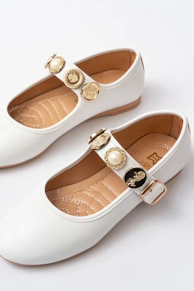 İnf-6363 Beyaz Baret Tokalı Günlük Bayan Ayakkabı - Resim 4