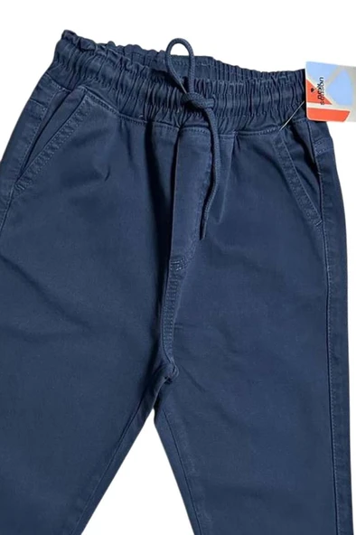 Erkek Çocuk Beli Lastikli İp Detaylı Gabardin Jogger Lacivert Kot Pantolon - 6