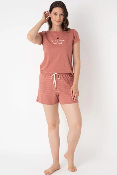 MAN9860 Anıl 9860 kısa kol Bisiklet Yaka cotton çizgili Kışlık Örme Normal Bel Pijama Takımı - 1