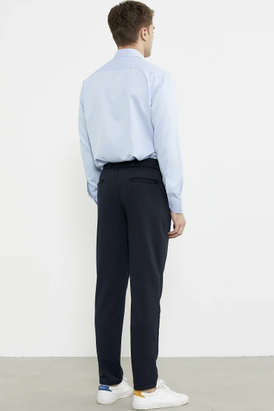 Yan Cepli Beli Lastikli Pantolon - Lacivert - Resim 6