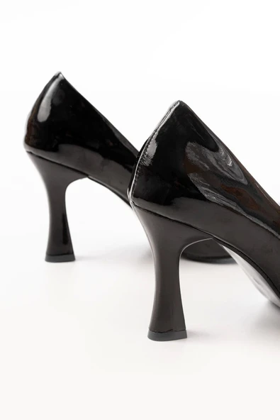 St-001 Siyah Rugan Günlük 9 Cm Topuklu Bayan Stiletto Ayakkabı - 4