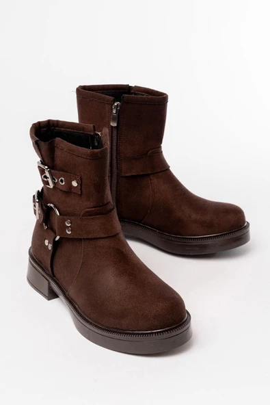 02-2013 Kahverengi Süet Toka Aksesuarlı Fermuarlı Günlük Kadın Bot - Resim 5