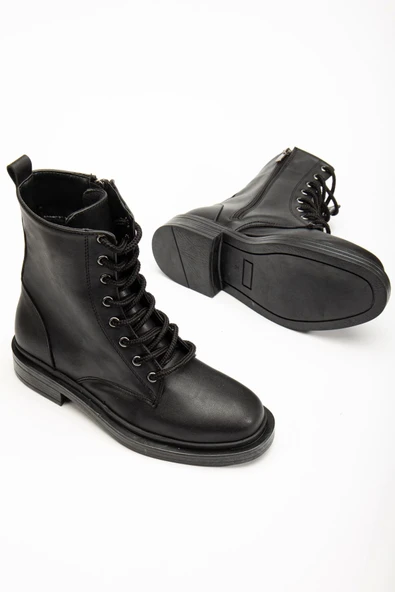2024-2289 Siyah Bağcıklı Fermuarlı Günlük Kadın Bot - Resim 4