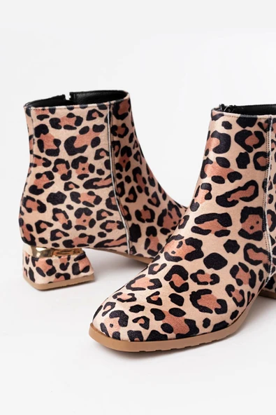 Rm-500 Leopar Topuklu Fermuarlı Günlük Kadın Bot - Resim 3