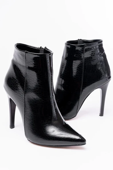 Vrt-4802 Siyah Kroko Yüksek İnce Topuklu Fermuarlı Kadın Bot - Resim 4