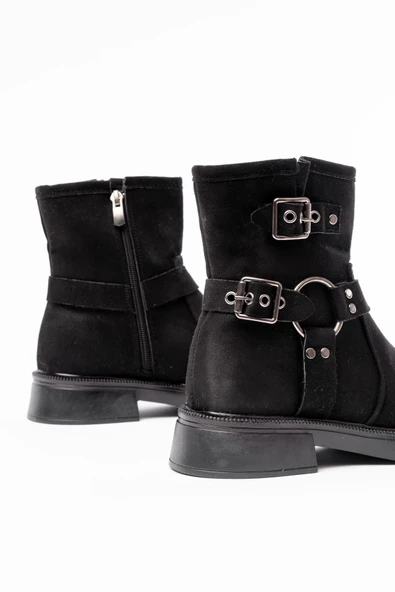 02-2013 Siyah Süet Toka Aksesuarlı Fermuarlı Günlük Kadın Bot - Resim 5