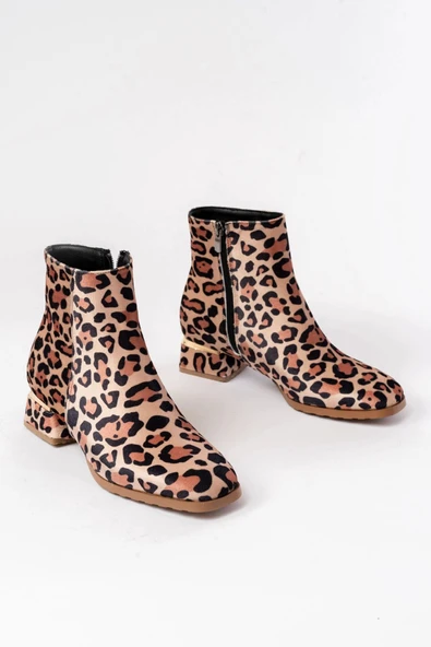 Rm-500 Leopar Topuklu Fermuarlı Günlük Kadın Bot - Resim 4