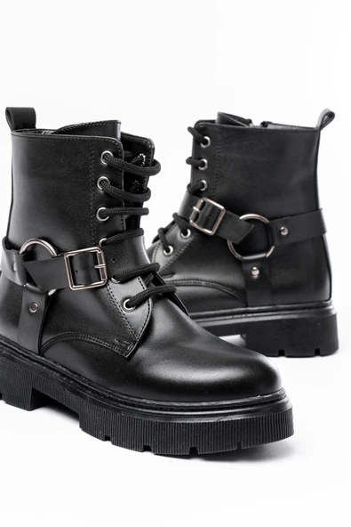 508-3038 Siyah Toka Aksesuarlı Fermuarlı Günlük Kadın Bot - Resim 3