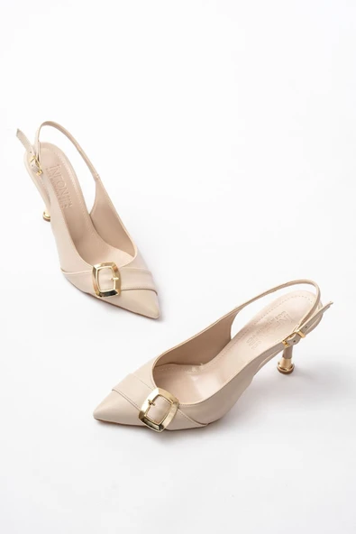 İnf-1151 Bej Günlük Arkası Açık Topuklu Bayan Ayakkabı - Resim 2