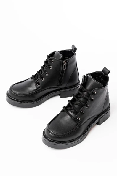 02-2001 Siyah Bağcıklı Fermuarlı Günlük Kadın Bot - Resim 5