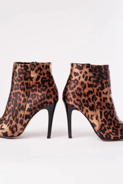 Vrt-4802 Leopar Yüksek İnce Topuklu Fermuarlı Kadın Bot - Resim 5