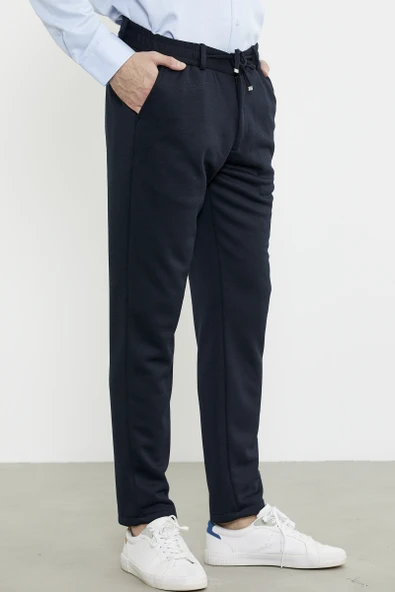 Yan Cepli Beli Lastikli Pantolon - Lacivert - Resim 5