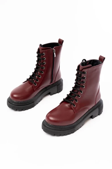 812-356 Bordo Bağcıklı Fermuarlı Günlük Kadın Bot - 3