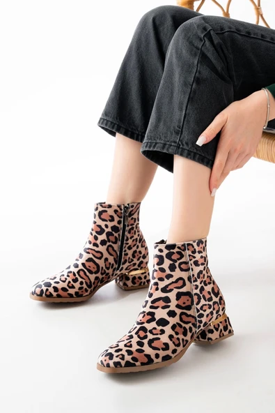 Rm-500 Leopar Topuklu Fermuarlı Günlük Kadın Bot ürün görseli 1
