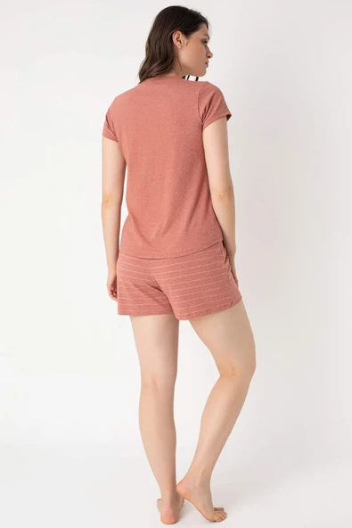 MAN9860 Anıl 9860 kısa kol Bisiklet Yaka cotton çizgili Kışlık Örme Normal Bel Pijama Takımı - 3
