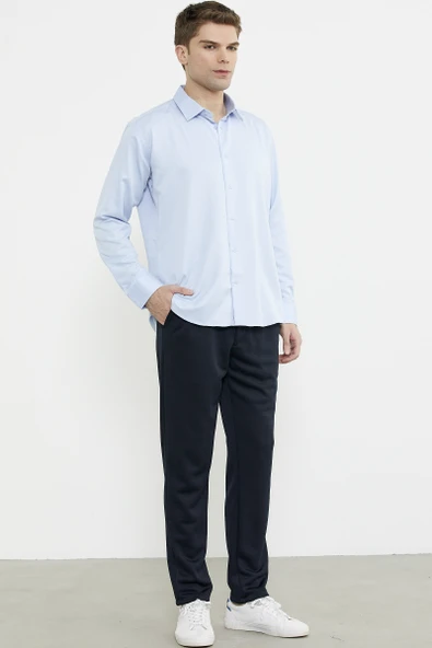 Yan Cepli Beli Lastikli Pantolon - Lacivert - Resim 2