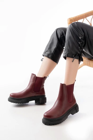 812-2137 Bordo Lastikli Günlük Kadın Bot - Resim 2