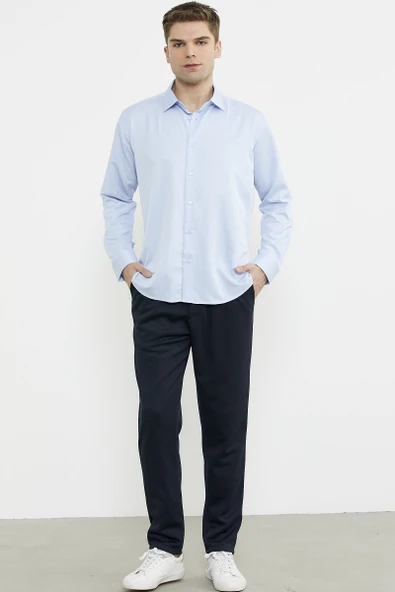 Yan Cepli Beli Lastikli Pantolon - Lacivert - Resim 3