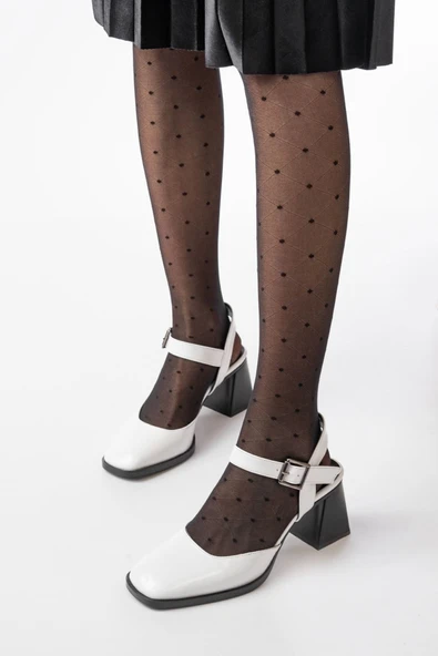 İnf-40450 Beyaz Rugan Günlük Arkası Açık Topuklu Bayan Ayakkabı ürün görseli 1