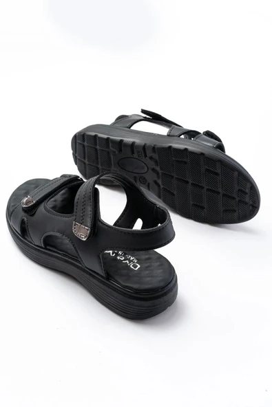 Dm-363  Siyah Baret Cırtlı Dikişli Günlük Kadın Sandalet - Resim 5