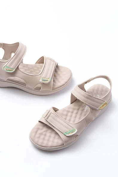 Dm-363  Bej Baret Cırtlı Dikişli Günlük Kadın Sandalet - Resim 4