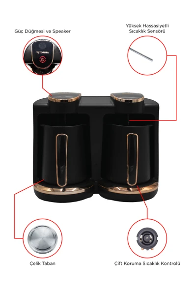 Torima 202 Double Sesli Komut Türk Kahvesi Makinesi 250ml+250ml 8 Fincan Kapasiteli - Resim 3