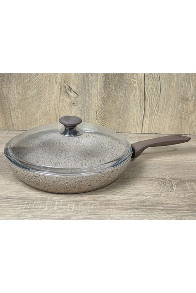 Att  Morelli 20 cm Granit Tava Cam Kapaklı Kapuçino