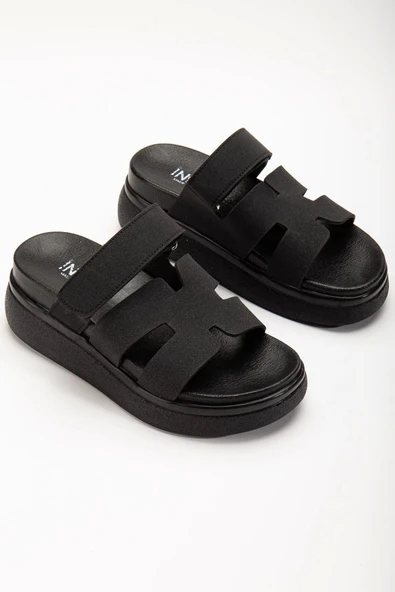 24422-hermes Siyah Dolgu Topuk Kadın Sandalet - Resim 5