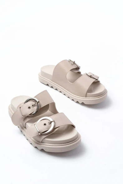 Dm-6010 Bej Toka Aksesuarlı Günlük Kadın Terlik - Resim 2