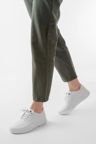 K-504 Beyaz Bağcıklı Desenli Günlük Spor Ayakkabı - Resim 2