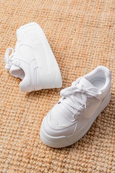 Sp-190 Beyaz Garni Bağcıklı Fileli Yüksek Taban Günlük Spor Ayakkabı - Resim 2