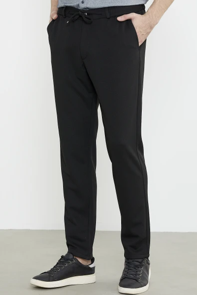 Yan Cepli Beli Lastikli Pantolon - Siyah - Resim 4
