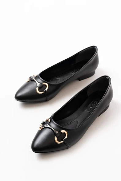 İnf-129 Siyah Günlük Taş Aksesuarlı Babet - Resim 3