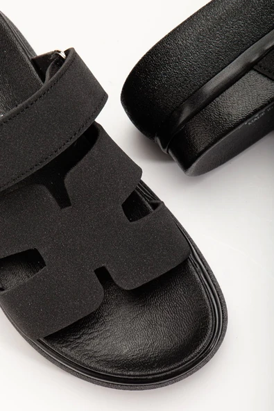 24422-hermes Siyah Dolgu Topuk Kadın Sandalet - Resim 4