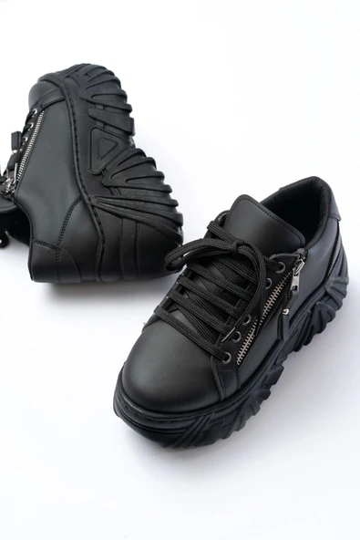 Sp-156 Siyah Bağcıklı Fermuarlı Yüksek Taban Günlük Spor Ayakkabı - Resim 3